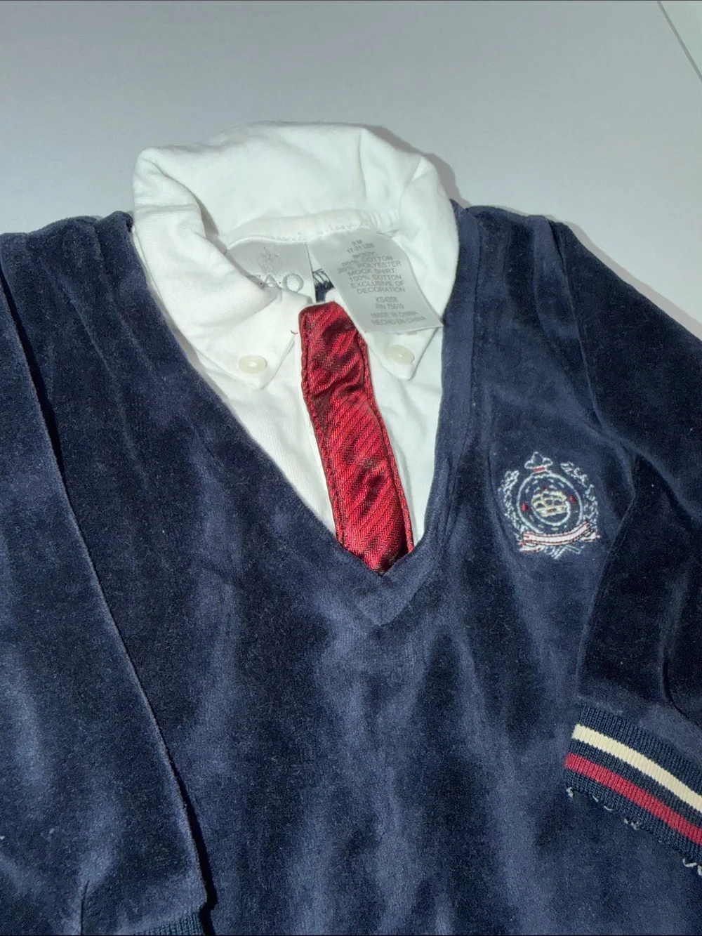 Navy Plush One-Piece with Tie by Unknown Brand